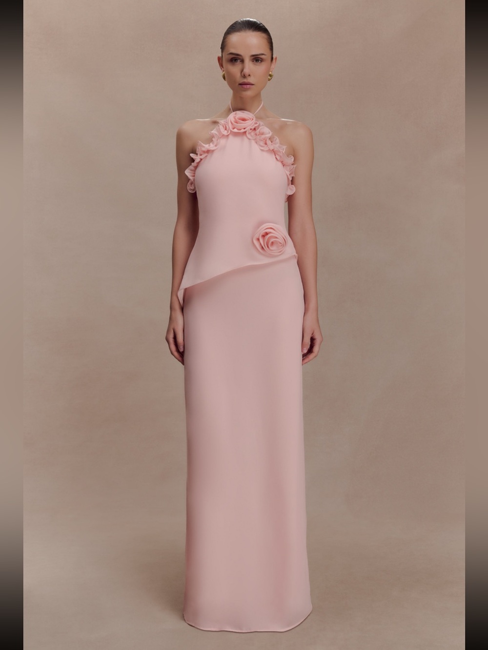 Meshki Melissa Chiffon Flower Maxi Dress - Baby Pink NWT
